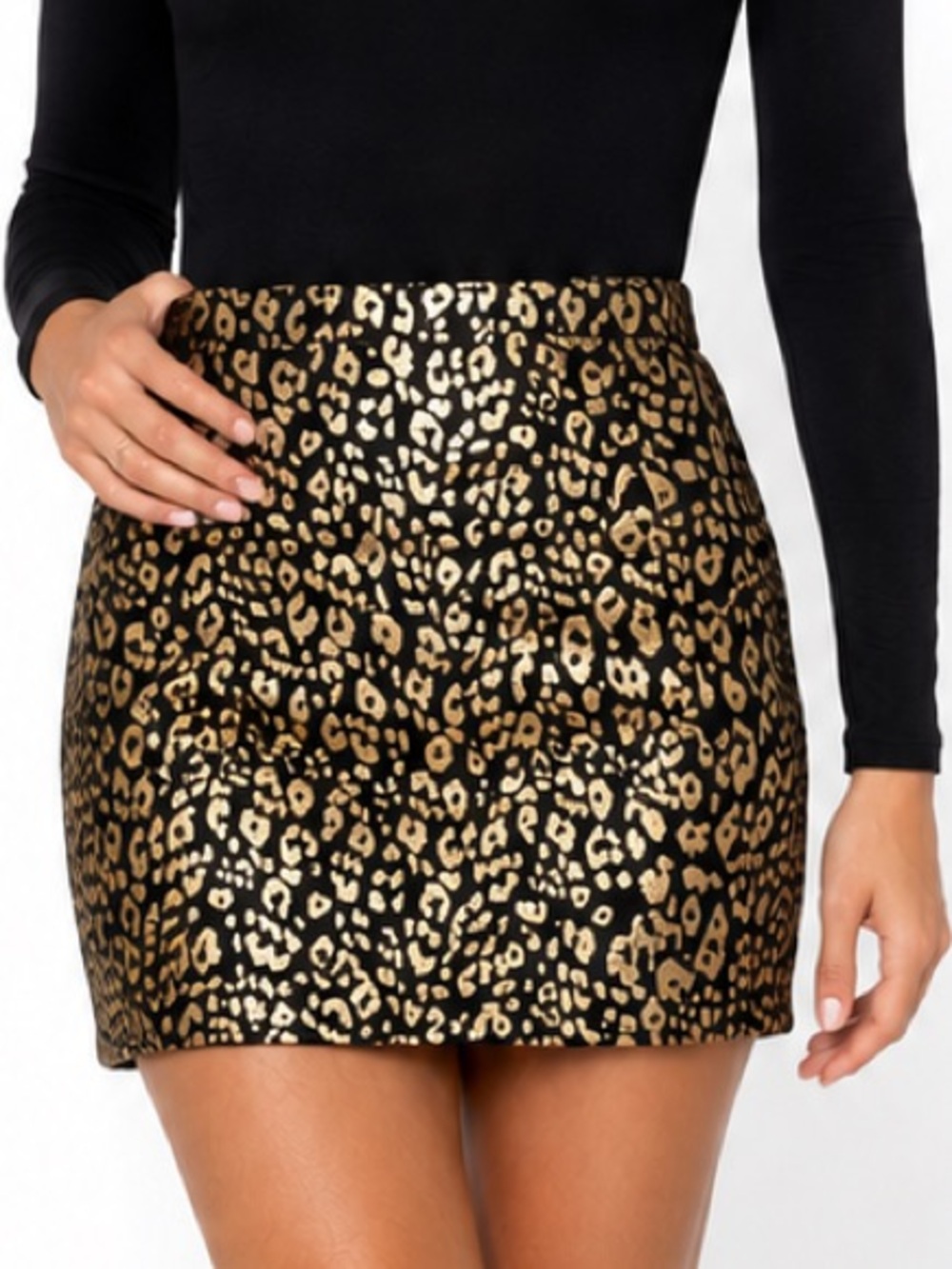 NWT NBD Dodi Gold & Black Leopard Print Mini Skirt Size Medium REVOLVE MSRP $168